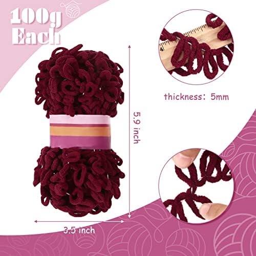 3 Rolls Finger Blanket Yarns Puffy Loop Yarn Soft Crochet Fluffy Finger Knitting Chunky Hand Woven Fluffy for DIY Knitting Crafts(Cherry Red) - Image 2