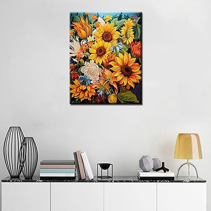 Garden Flowers Paint by Numbers for Adults and Beginner Yellow Sunflowers Picture Paintwork on Canvas Tropical Wildflower Easy to Painting with Brushes and Acrylic Pigment Home Decor Gift(16x20inch) - Image 2