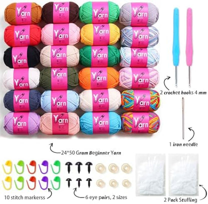 24 Pack Beginner Yarn for Crocheting Tube Crochet Yarn Multicolor - Image 2