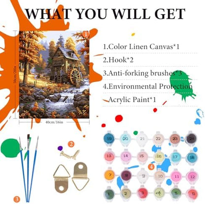 Fountor Fall Landscape Paint by Numbers Kit for Adults Beginner 16x20 Inch - Image 4