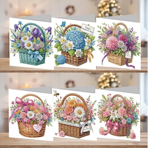 Diamond Art Painting Cards, 6 Pack Gem Art Greeting Cards with Envelopes, 5D Diamond Dots Kits Birthday Cards Making Kits for Adults Family Friends Birthday Gifts 6pcs(Mother's Day Happy Bouquet) - Image 4