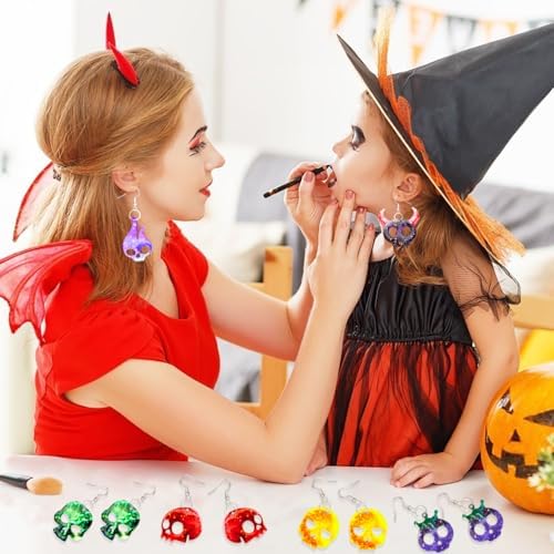 82 PCS Halloween Skull Earring Molds Kits with Holes, 12 Pairs Silicone Resin Molds with 40 Earring Hooks Epoxy for Halloween Decorations Pendants Keychains - Image 2