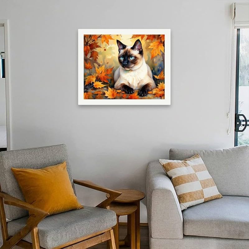 TAOPAOLAB Blue-Eyed Cat in Autumn Paint by Numbers Kit for Adults - DIY Siamese Cat and Fall Foliage Painting on Canvas 16x20 Inches, Acrylic Paint Set, Suitable for Beginners, Pet Art for Decoration - Image 4
