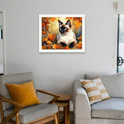 TAOPAOLAB Blue-Eyed Cat in Autumn Paint by Numbers Kit for Adults - DIY Siamese Cat and Fall Foliage Painting on Canvas 16x20 Inches, Acrylic Paint Set, Suitable for Beginners, Pet Art for Decoration - Image 4