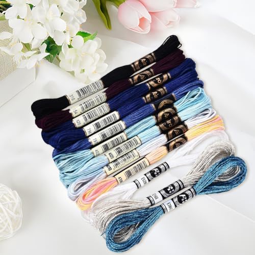 12 Skeins 105 Yards 6 Ply Embroidery Floss Blue Gradient Friendship Bracelet Variegated String Cord Mixed Color Cross Stitch Gradient Yarn Thread Set for Sewing Making Jewelry DIY Crafts - Image 3
