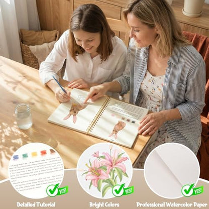 Watercolor Workbook - Beginner Friendly Watercolor Kit with 12 Colors Paint Set, Brush & Coloring Book, Adult Watercolor Painting Book & Learning Workbook for Teens（Easter） - Image 4