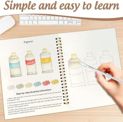 Watercolor Workbook, Water Coloring Book, 12 Different Patterns of Original DIY Designs, 18 Colors Watercolor Set, Beginner-Friendly Watercolor Workbooks (Painting), Perfect Gifts for Adults - Image 4