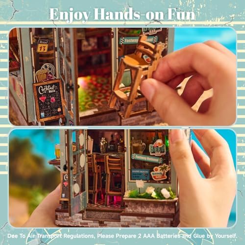 DIY Book Nook Kit, Tropical Coast Bar Miniature House Kit Stepless Dimming - Image 3