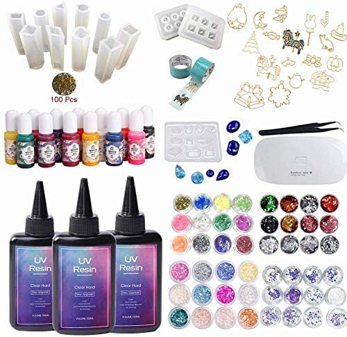 Newest Formula UV Resin Kit with Silicone Molds, Lamp, Coloring Inks, Open Back Bezels & Tapes, Tweezer, Holographic Glassine Glitter & Nacre Shell Pieces for Resin Jewelry Making, Resin Crafts DIY by VidaRosa
