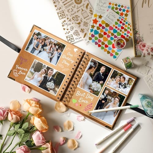 8 x 8 Inch Scrapbook Album 60 Pages with Scrapbooking DIY Kits. Window Photo Album with Scrapbook Tapes Stickers and Metallic Markers. Craft Memory Book for Wedding Baby Birthday Family Anniversary - Image 6