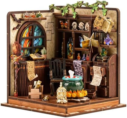 Book Nook Kit – DIY Miniature House Kit, Book Nook Kits for Adults, 3D Wooden Puzzle Craft Workshop Scene, Bookshelf Decor Insert, Home Office & Study Room Gift by Kalawen