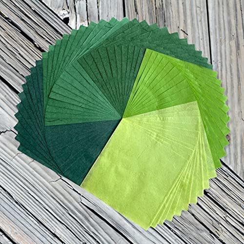 Natural Fiber Mulberry Paper Sheets 6 x 6 Inches, 50 PCS Handmade Craft Paper for Origami, Scrapbooking, Card Making, DIY Decoration, Mixed Media Art (Green Tone, 6x6 Inch) - Image 5