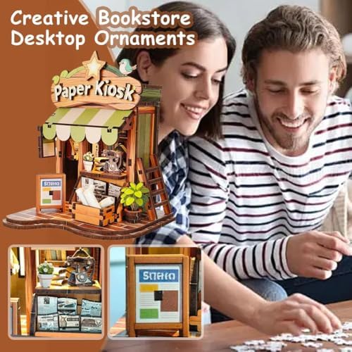 Book Nook Kit, DIY 3D Wooden Puzzles for Adults Teens Beginners, Miniature Doll House Tiny House Kit with led Lights for Bookshelf Decor Gifts for Bookish Bookworm,Birthday,Family,Friends (Food) - Image 5
