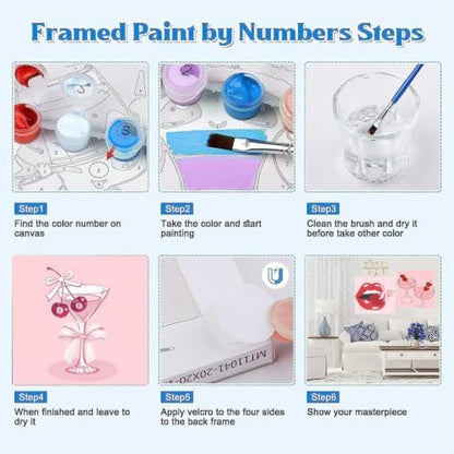 6 Pack Framed Adult Paint by Number Beginners with Wooden Easel,Pink Vintage Paint by Numbers Kit for Adults,Retro DIY Acrylic Paint Kit with Frame,Easy Paint by Numbers Canvas for Decor 8x8 inch - Image 7