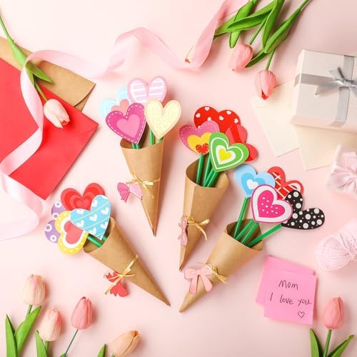 Motipuns 36 Set Valentine's Day Craft Flower Bouquet Craft Kit DIY Valentines Heart Paper Crafts Colorful Make Your Own Thankful Gift for Appreciation Week Spring Handmade Project Home Activities - Image 2