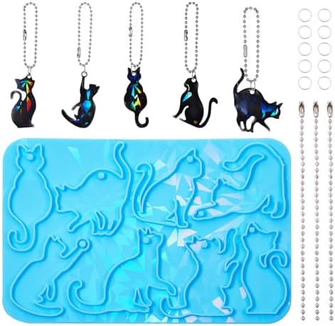 Cat Silicone Molds for Halloween Cute Cat Kitten Keychain Resin Molds Pet Kitten Cabochons Silicone Mold with 20pcs Bails and 20pcs Jump Rings for DIY Earrings Jewelry Making Supplies by Spritewelry