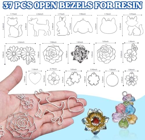 LET'S RESIN Keychain Molds 37Pcs, Silver UV Resin Molds for Beginners, Open Bezel Flower & Animal Molds for Keychain, Jewelry & Pendant Making - Image 4