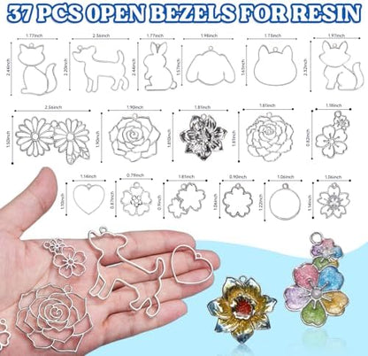 LET'S RESIN Keychain Molds 37Pcs, Silver UV Resin Molds for Beginners, Open Bezel Flower & Animal Molds for Keychain, Jewelry & Pendant Making - Image 4