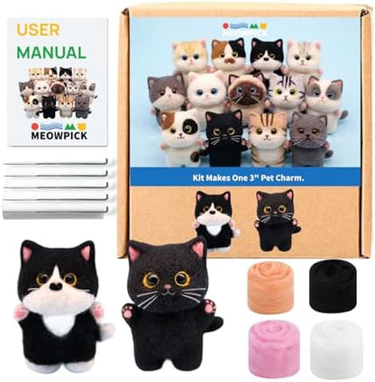 MeowPick Needle Felting Kit, Wool Felting Kit for Beginners Adults, 3 Inch Cute Cat Needle Felting Tools Set, Complete Felting Supplies, DIY Craft for Keychain Car Ornament Gift (Black by MEOWPICK