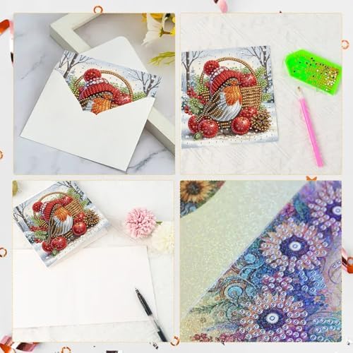 6Pcs Christmas Greeting Card DIY Diamond Art Painting Greeting Cards Blessing Folding Card Kit with White Envelopes Diamond Arts Crafts for Birthday Festival Gift-Bird02 - Image 7