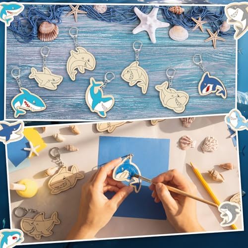 RattanView 24 Pcs Summer Shark Crafts Color Your Own Keychains - Image 5