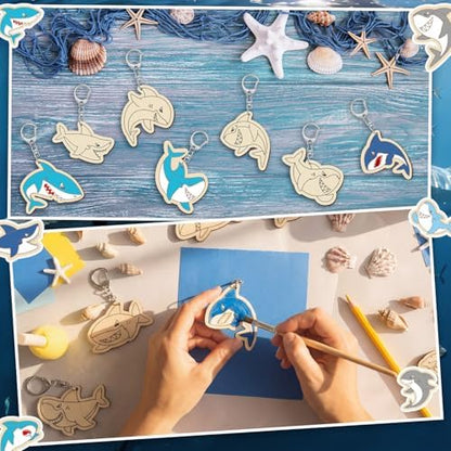 RattanView 24 Pcs Summer Shark Crafts Color Your Own Keychains - Image 5
