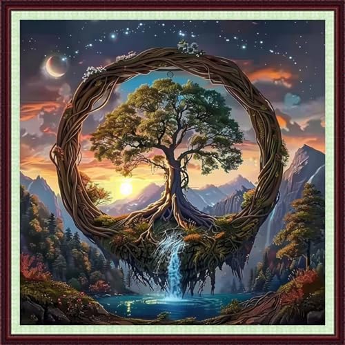 Dooxvey Cross Stitch Kits for Adults Beginners,Full Range of Cross-Stitch Stamped Kits Needlepoint Kits for Beginners Embroidery Kits 11CT Cross Stitch Patterns-Magic Tree 18x18 inch by DooxveyStampedEmbroideryKit