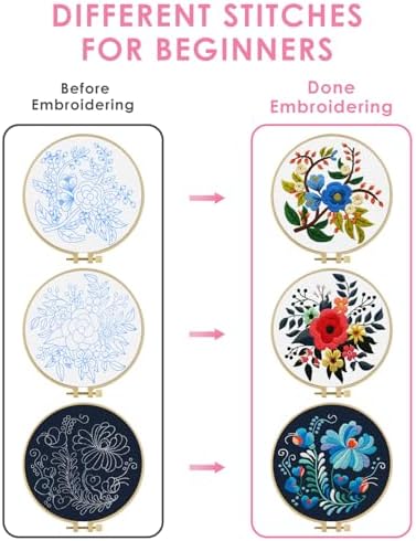 TINDTOP 3 Sets Embroidery Kit for Adults, Floral Embroidery Practice Kit - Image 3
