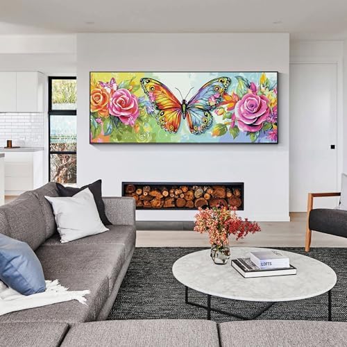 VAIIEYO Paint by Numbers Kit for Adults Butterfly, Rose Paint by Numbers, Large Size Painting Kit Canvas Drawing Paintwork for Beginner Arts Craft for Home Wall Decor 12x31 inch(Without Frame) - Image 3