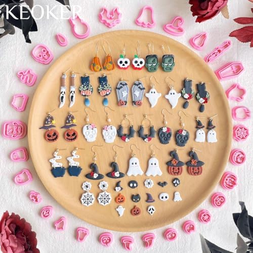 Keoker Halloween Polymer Clay Cutters, Polymer Clay Cutters Halloween, 30 Shapes Halloween Clay Cutters for Earrings, Pumpkin Clay Cutters for Polymer Clay Jewelry, Mini Clay Cutters - Image 4