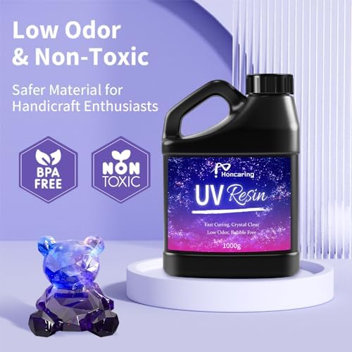 Honcaring UV Resin Bulk 2000g, Hard Type Clear Beginner-Friendly Kit, Upgraded Formula & Crystal Clear for Jewlery Making, Art Craft, 1000g*2 Resin UV Kit for Earring, Pendant, DIY - Image 4