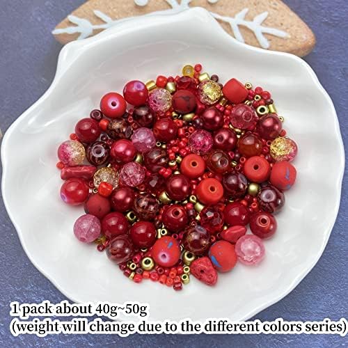 Assorted Glass Resin Beads Multi Size Colors Smooth Cracked Gravel Millet Spacer Beads for Bracelets Necklace Earring DIY Jewelry Making Craft(Red Series) - Image 2