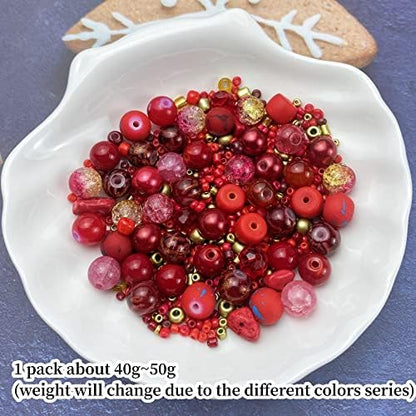 Assorted Glass Resin Beads Multi Size Colors Smooth Cracked Gravel Millet Spacer Beads for Bracelets Necklace Earring DIY Jewelry Making Craft(Red Series) - Image 2