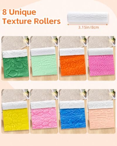 UCEC 8 Pcs Forest Polymer Clay Texture Roller for Earrings Making 3.15" - Image 2