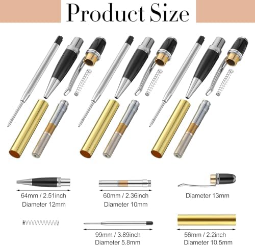 Colarr 12 Pack Woodturning Pen Kit Twist Ballpoint Pen Kit, Silver - Image 3
