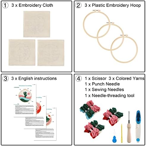 Anidaroel 3 Sets Punch Needle Kits - Beginner Adults Kit with Fabric, Hoops, Yarns and Sewing Needles - Image 3