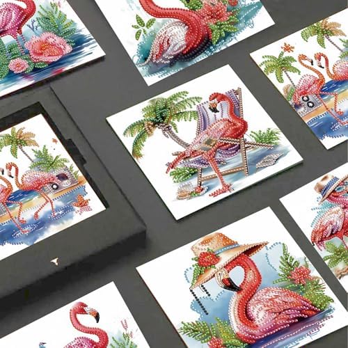 JISHSHAY 6 PCS Flamingo Diamond Painting Greeting Cards Flamingo Diamond Art Birthday Cards with Envelopes Gem Art Mosaic Kits for Adults, for Anniversary Valentine Thank You Graduation All-Occasion - Image 4