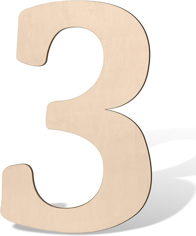 17 inch Large Wooden Numbers for Party Decor, Big Wood Number 3 for Wall Decor, Unfinished Blank Giant Wooden House Numbers, Wood Signs for Crafts, Birthday, Rustic Wedding, Christmas, Baby Shower
