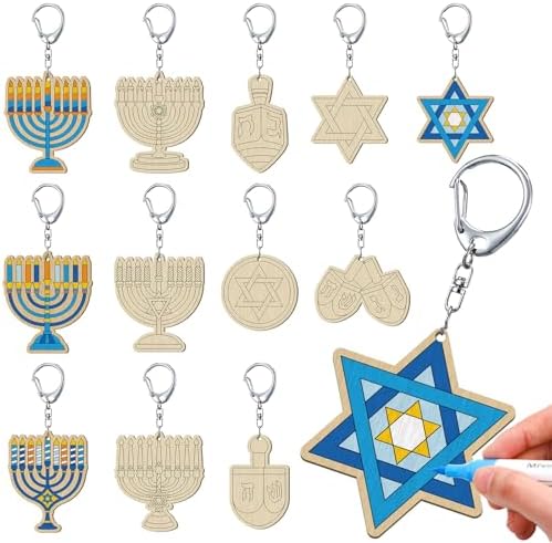 RattanView 24 Pcs Hanukkah Craft Keychains DIY Keychain, 12 Styles by RattanView