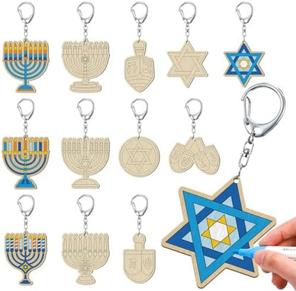 RattanView 24 Pcs Hanukkah Craft Keychains DIY Keychain, 12 Styles by RattanView