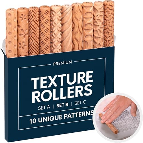 Byllstore Clay Texture Rollers | 10-Pack | 5 in x 0.65 in | Premium Wooden Pottery Tools | Set B by BYLLSTORE