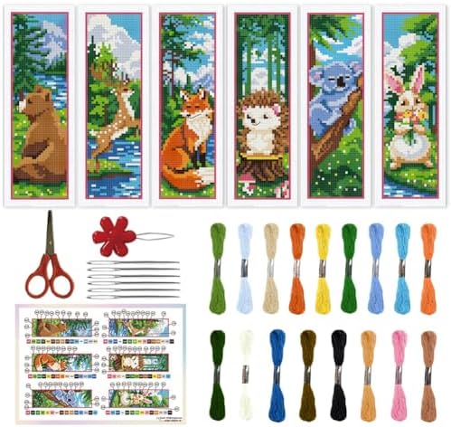 ORIGACH 6 Set Forest Animals Cross Stitch Bookmark Kit for Beginner by ORIGACH