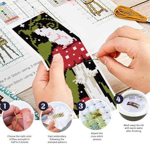 ACRNIGHEET 6PCS Stamped Cross Stitch Bookmark Kit for Beginners Mushroom - Image 4