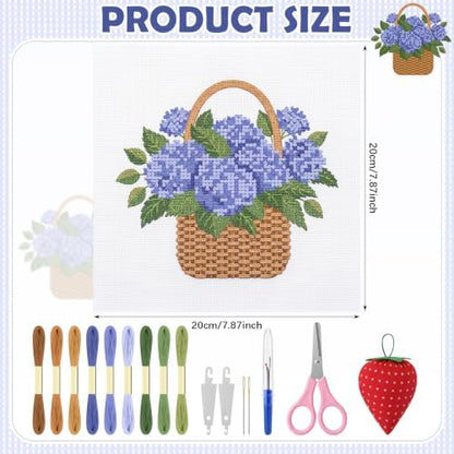 XunYee Needlepoint Canvas Kit, Hydrangea Basket - Image 2