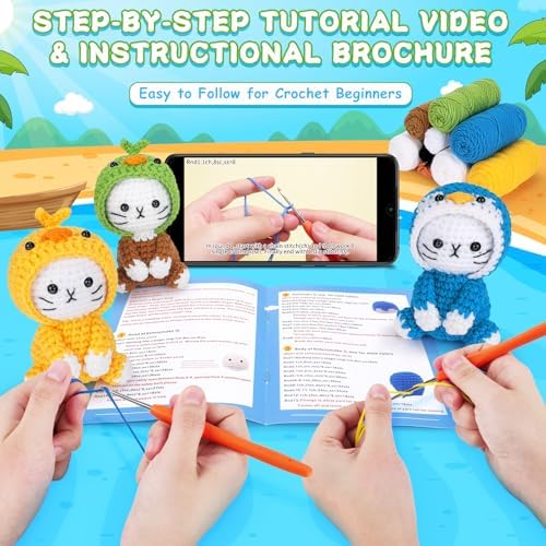 Crochet Kit for Beginners, 3 Pack Duck Cat Crochet Kits with Step-by-Step Video Tutorials, Beginner Crochet Kit for Adults, Crochet Animal Kit for Starters, DIY Craft Gift for Cat Lover - Image 3