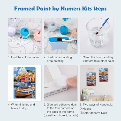 MOGTAA Paint by Numbers Kit for Adults Beginners with Frame, Colorful Boats Adult Paint by Number Kits on Canvas with Easel, Easy DIY Landscape Oil Painting Kits for Home Decor, 8x12in - Image 6