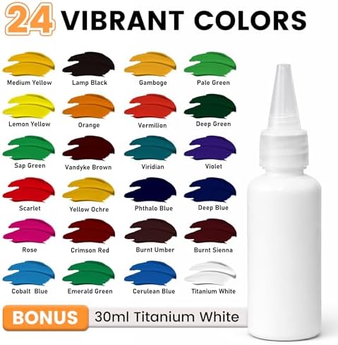 MISUMISO Acrylic Paint Set for Beginners - 24 Colors Painting Kit with Canvas Panels, Easel, 10 Brushes, Apron, Palette & Accessories - Art Kit Painting Supplies for Adults Kids Teens, Gift Set - Image 3