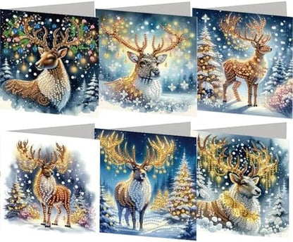 jinglinhh 6pcs Snowy Reindeer Christmas Tree Diamond Art Painting Greeting Cards with Envelopes, DIY Card Making Kits for Adults, Diamond Art Postcards Christmas Cards Craft Gifts by Unknown