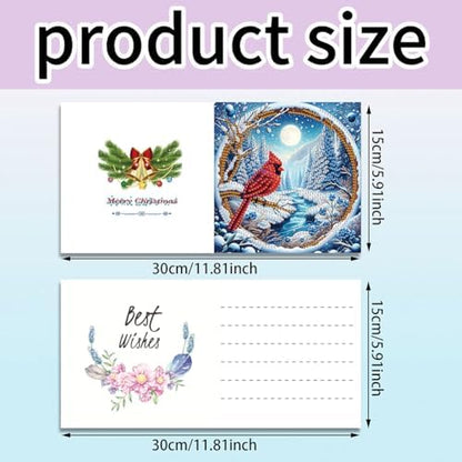 jinglinhh 6pcs Diamond Art Painting Christmas Moonlit Waterfall Cardinal Snowman Owl Greeting Cards with Envelopes, DIY Card Making Kits for Adults, Diamond Art Postcards Christmas Cards Craft Gifts - Image 2