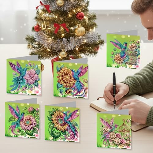 jinglinhh 12pcs Hummingbird Sunflower Diamond Art Painting Greeting Cards with Envelopes, DIY Card Making Kits for Adults, Diamond Art Christmas Cards for Birthday Holiday Postcards Craft Gifts - Image 5